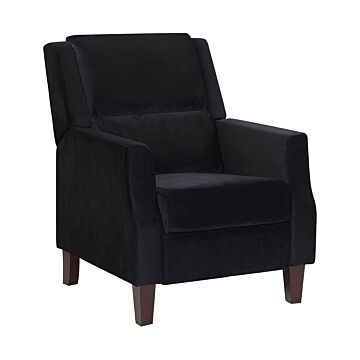 Recliner Chair Black Velvet Upholstery Push-back Manually Adjustable Back And Footrest Retro Design Armchair Beliani