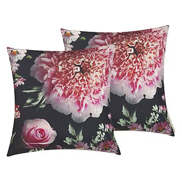 Set Of 2 Decorative Cushion Multicolour Flower Print Square 45 X 45 Cm Modern Décor Accessories Beliani