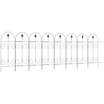 Outsunny Decorative Garden Fencing, 8pcs 44in X 12.5ft Outdoor Picket Fence Panels, Rustproof Metal Wire Landscape Flower Bed Border Edging, Black