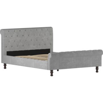 Violetta King Size Bed, Light Grey Velvet