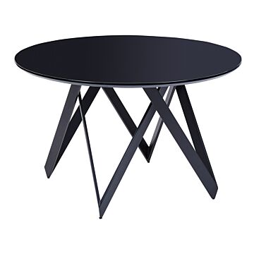 Round Dining Table Black Mdf Glossy Tabletop Metal Steel Base Legs 120 Cm 4 Seater Kitchen Furniture Beliani