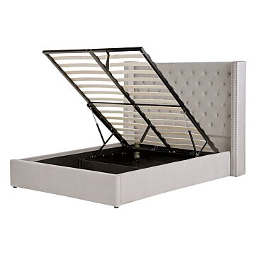 Bed Frame With Storage Light Grey Velvet Upholstered 4ft6 Eu Double Size High Headboard Beliani