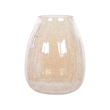 Flower Vase Light Beige Glass 22 Cm Decorative Crackle Effect Tabletop Home Decoration Modern Design Beliani