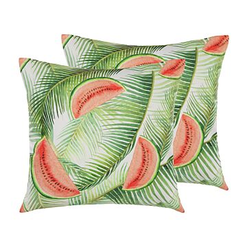 Garden Cushions Green Multicolour Polyester Square 45 Cm Thick Filling Outdoor Scatter Pillow Modern Floral Motif Beliani
