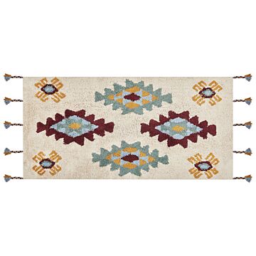 Area Rug Multicolour Cotton 80 X 150 Cm Rectangular Hand Tufted Tribal Motif Living Room Bedroom Beliani