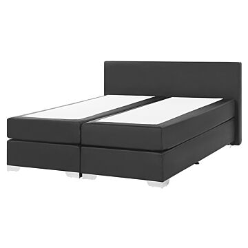 Eu King Size Continental Bed 5ft3 Black Faux Leather With Pocket Spring Mattress Beliani