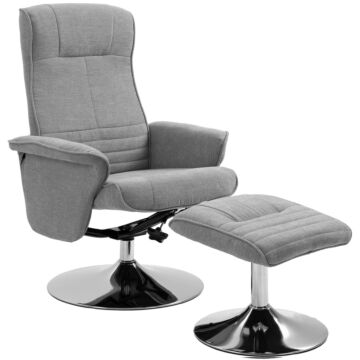 Homcom Swivel Recliner Chair With Footstool, Velvet Recliner Armchair With Ottoman, Steel Base, Upholstered Reclining Chair For Living Room, Bedroom, Office, Grey