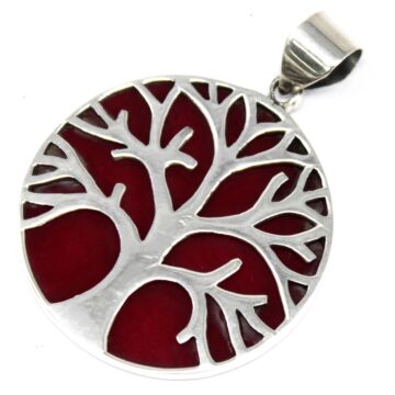 Tree Of Life Silver Pendant 3cm - Coral Effect