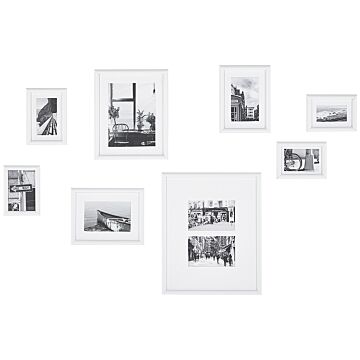Set Of 8 Framed Photos White Various Sizes Modern Decor Gallery Hooks Beliani