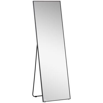 Homcom Full Length Dressing Mirror, Floor Standing Or Wall Hanging, Aluminum Alloy Framed Full Body Mirror For Bedroom, Living Room, Black