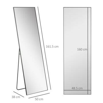 Homcom Full Length Dressing Mirror, Floor Standing Or Wall Hanging, Aluminum Alloy Framed Full Body Mirror, Black