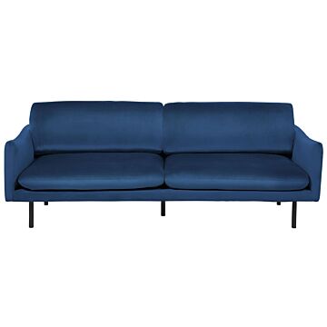 Sofa Dark Blue Velvet Fabric Black Legs 3 Seater Cushion Seat Modern Retro Style Beliani