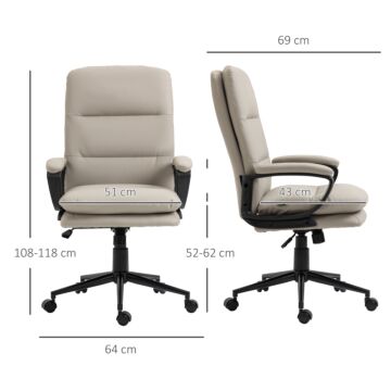 Vinsetto High Back Office Chair, Pu Leather Desk Chair With Double-tier Padding, Arm, Swivel Wheels, Adjustable Height, Light Grey