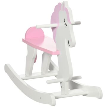Homcom Kids Wooden Rocking Horse, Ride On Toy W/ Handlebar, Foot Pedal, Traditional Rocker Furniture For 1-3 Years, Pink