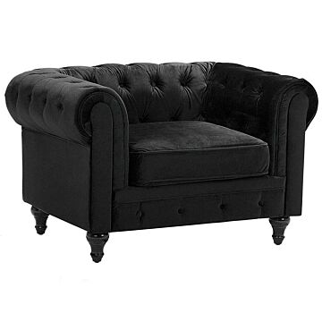 Chesterfield Armchair Black Velvet Fabric Upholstery Dark Wood Legs Contemporary Beliani