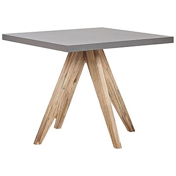 Outdoor Dining Table Grey Concrete Tabletop Light Wooden Legs Acacia 4 People Capacity Square 90 X 90 Cm Beliani
