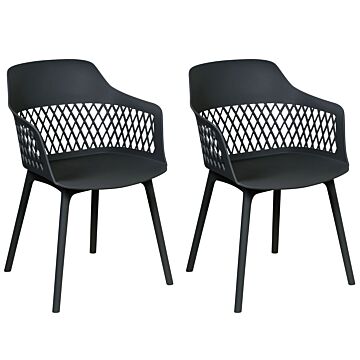Set Of 2 Dining Chairs Black Synthetic Seat Black Legs Minimalist Design Backrest Modern Scandinavian Beliani