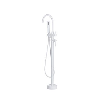 Bath Mixer Tap White Brass Stainless Steel Freestanding Bathtub Faucet With Hand Shower Modern Design Beliani