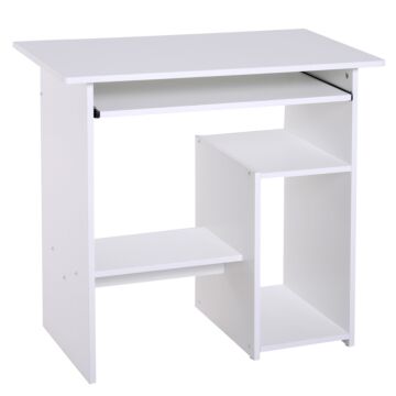 Homcom Office Desk Wooden Desk Keyboard Tray Storage Shelf Modern Corner Table Home Office White