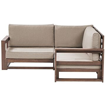 Garden Corner Sofa Dark Wood And Taupe Acacia Wood Outdoor 2 Seater With Cushions Modern Design Beliani