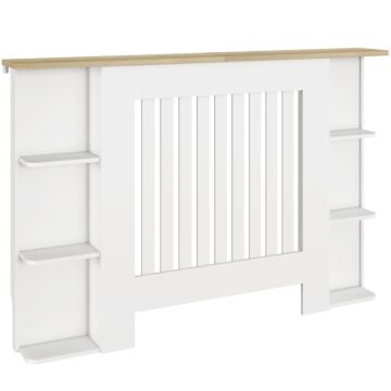 Homcom Radiator Cover With Open Storage Shelves, Vertical Slatted Cabinet Shelf Heater Cover For Living Room, Hallway, Medium, White (h: 83 / W: 124 / D: 19 Cm)