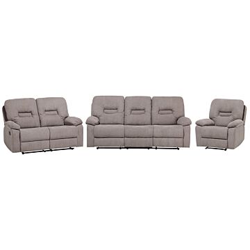Living Room Set 3 Seater 2 Seater Armchair Taupe Beige Recliner Manually Adjustable Back And Footrest Beliani