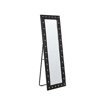 Standing Mirror Black Pu Leather 50 X 150 Cm With Stand Acrylic Glass Rhinestones Decorative Frame Glamour Wall Décor Beliani