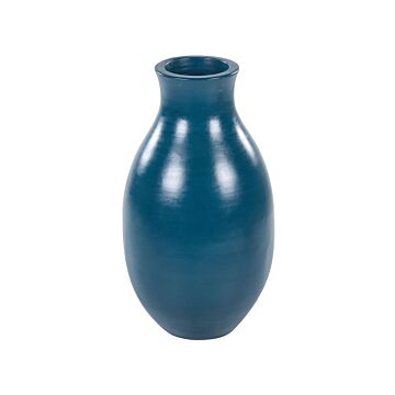 Decorative Vase Blue Terracotta Earthenware Floor Table Vase For Dried Flowers Beliani