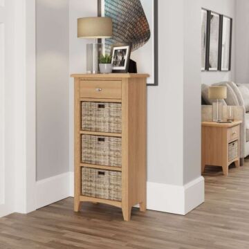 4 Drawer Storage Unit Light Oak/wicker