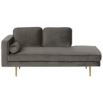 Chaise Lounge Taupe Velvet Upholstered Left Hand Orientation Metal Legs Bolster Pillow Modern Design Beliani