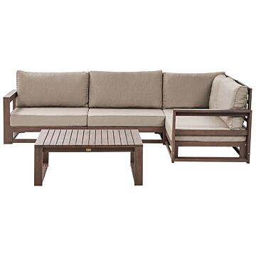 Garden Corner Sofa Set Dark Wood And Taupe Certified Acacia Wood Outdoor Left Hand 4 Seater With Coffee Table Cushions Modern Design Beliani