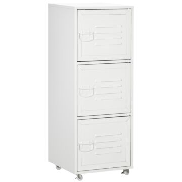 Homcom Rolling Storage Cabinet 3-tier Mobile File Cabinet With Wheels & Metal Doors For Home Office, Living Room, White