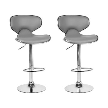 Set Of 2 Bar Chairs Grey Faux Leather Upholstery Footstool Swivel Gas Lift Adjustable Height Glamour Beliani