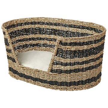 Pet Basket Natural Black Seagrass 65 X 44 Cm With Cotton Cushion Bed For Cat Dog Boho Beliani