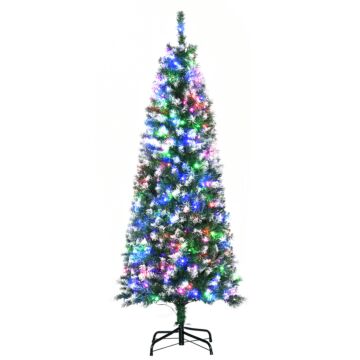 Homcom 5' Tall Prelit Pencil Slim Artificial Christmas Tree With Realistic Branches, 250 Colourful Led Lights And 408 Tips, Xmas Decoration, Green