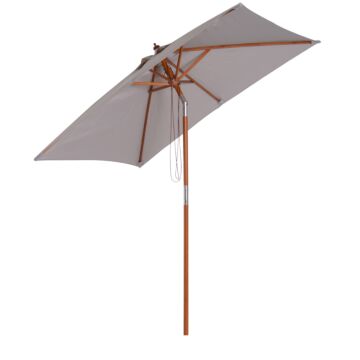 Outsunny 2m X 1.5m Patio Garden Parasol Sun Umbrella Sunshade Canopy Outdoor Backyard Furniture Fir Wooden Pole 6 Ribs Tilt Mechanism - Grey