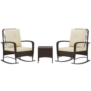 Outsunny Three-piece Rocking Chair Rattan Bistro Set - Brown