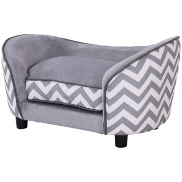 Pawhut Dog Sofa Pet Couch For Xs Dogs W/ Removable Sponge Padded Cushion - Grey