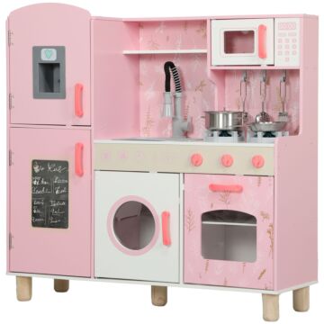 Aiyaplay Play Kitchen, Kids Kitchen Set With Lights And Sounds, Double Stoves, Ice Maker, Chalkboard For 3+ Years - Pink