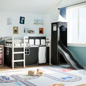 Vidaxl Kids' Loft Bed With Tower White&black 90x190 Cm Solid Wood Pine