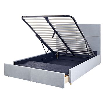 Bed Frame Light Grey Velvet Eu Double Size 4ft6 With Storage And Drawers Glamour Modern Style Beliani