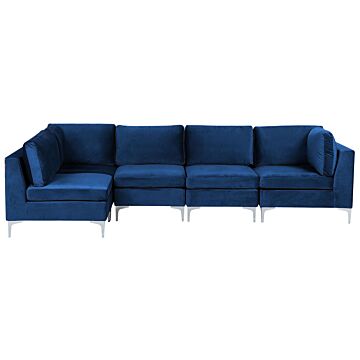 Right Hand Modular Corner Sofa Blue Velvet 5 Seater L-shaped Silver Metal Legs Glamour Style Beliani