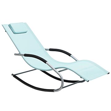 Rocking Sun Lounger Light Blue Steel Runners Synthetic Sling With Head Cushion Beliani