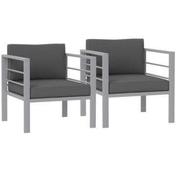 Outsunny Garden Sofa Set Of 2, All-weather Garden Sofa Set With Removable Cushions, Metal Frame Outdoor Furniture For Balcony, Charcoal Grey