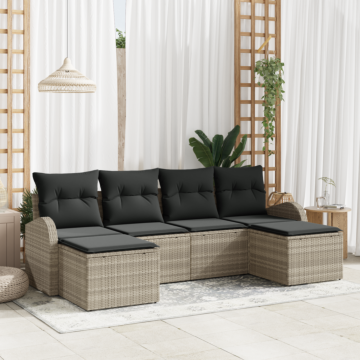 Vidaxl 6 Piece Garden Sofa Set With Cushions Light Grey Poly Rattan