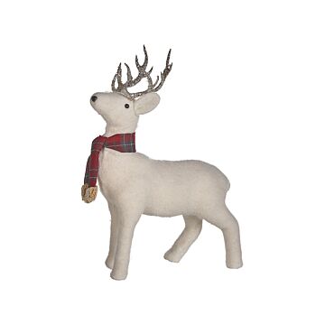 Decorative Figurine White Faux Fur 48 Cm Christmas Decoration Reindeer Living Room Decor Beliani