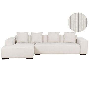Right Hand Corner Sofa Off-white Corduroy L-shaped 4 Seater Jumbo Cord With Throw Pillows Modern Design Beliani