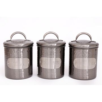 Grey Stainless Steel Tea, Coffee And Sugar Tins