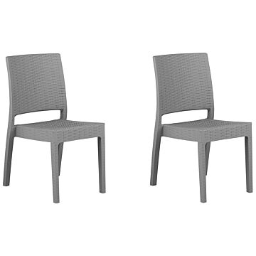 Set Of 2 Garden Dining Chairs Light Grey Synthetic Material Stackable Outdoor Minimalistic Beliani
