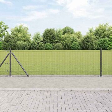 Vidaxl Welded Wire Fence With 7 Flanged Posts Grey 0.5x100 M Steel